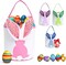 Easter Bunny Baskets with Lights, 4 Pcs Large Easter Egg Hunt for Kids Canvas Basket Candy Tote Bags with Handles Decorations Party Supplies for Spring Egg Hunts Party Storage